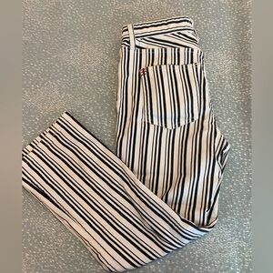 Black and white stripe cropped flare jeans